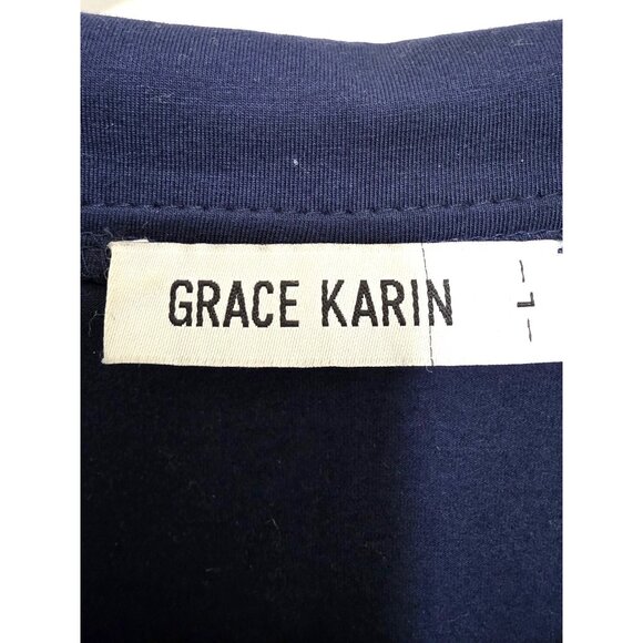 Grace Karin Women's Navy Blue Ruffled Open Front 3/4 Sleeves Blazer Jacket Size - Picture 7 of 9